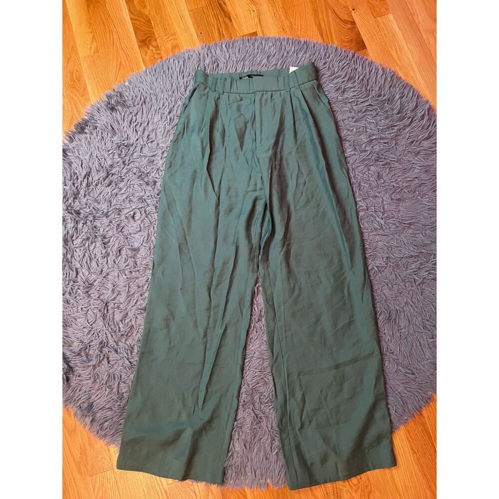 Zara Forest Green Wide LEg High Rise Pants Size S